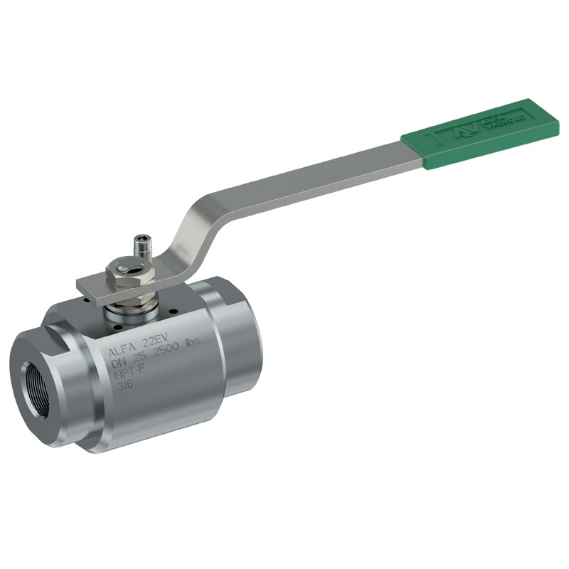 Alfa Valvole 22EV | ANSI2500 6000 PSI. 2 Pieces screwed body type ball valve. Compact, simple and strong design.